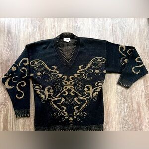 Sweaters by Jolie, made in USA vintage pullover in black and gold shimmer knits